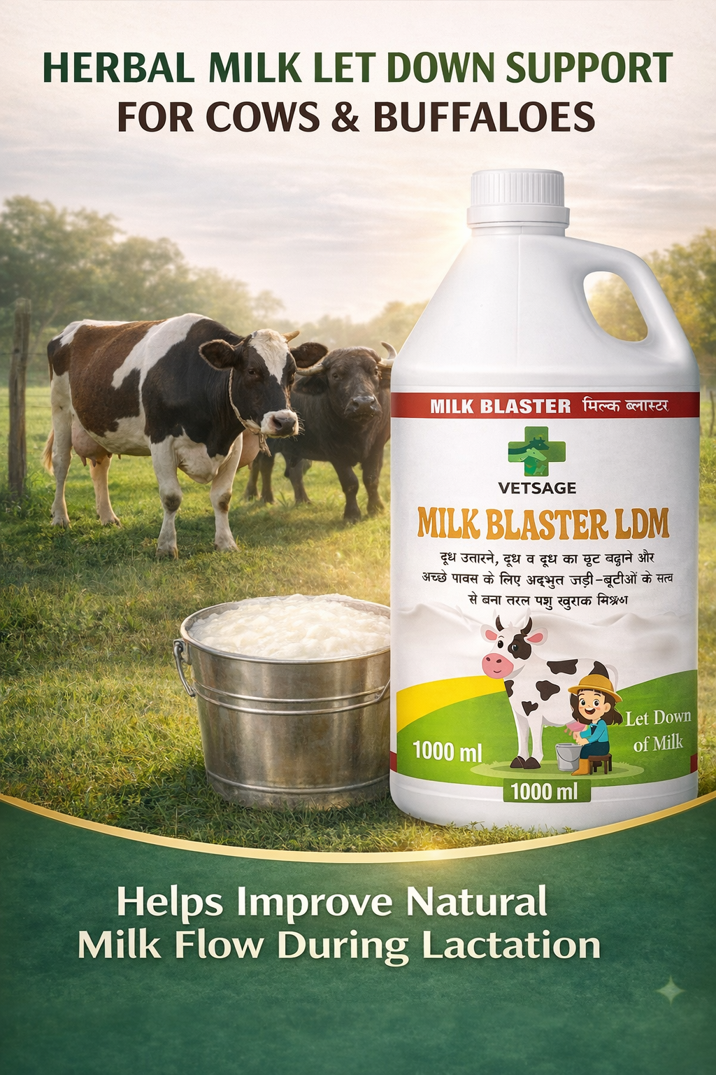 Milk Blaster LDM Cattle Feed Supplement, Nutritional Mineral Mix and Additive for Dairy Livestock and Large Animals for Use in Daily Feed Rations | 1000 ml