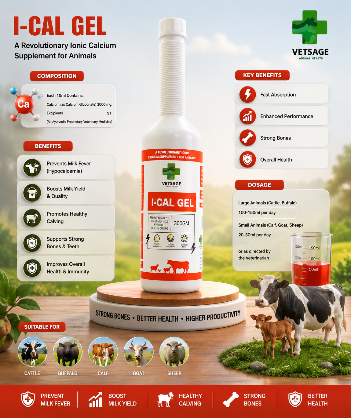 I-Cal Gel Ionic Calcium For Cattle 300ml
