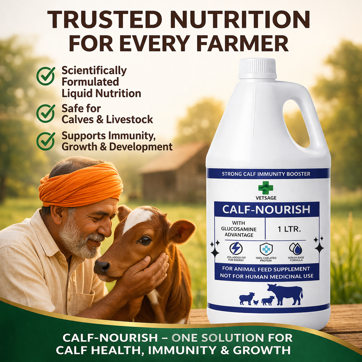 Calf Nourish Nutritional Tonic for Young Calves and Small Ruminants, Dietary Supplement for Animal Support and Balanced Liquid Nutritional Intake |