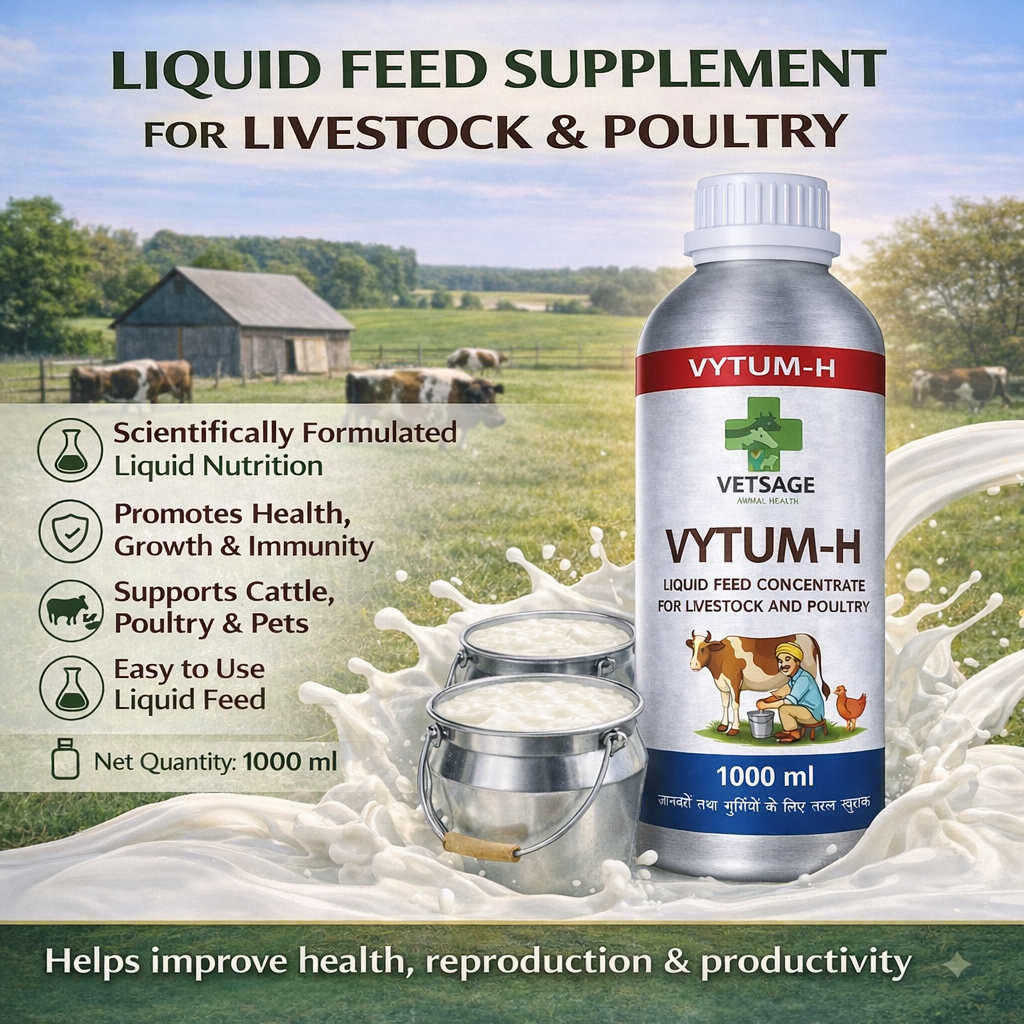 VYTUM H-Liquid Feed Supplement for Cattle, Livestock, and Pets, Liquid Nutritional Concentrate for Daily Dietary Management and Animal Wellness Support